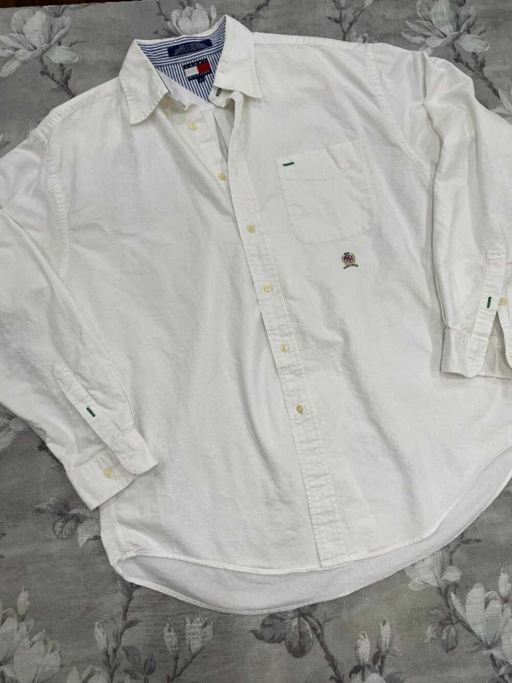 Tommy Hilfiger Button Down Shirt Mens Large White Cotton Classic Logo Preppy